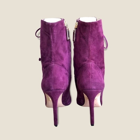$349 Vero Cuoio Plum/Burgundy Genuine Leather/Suede LaceUp Stiletto Ankle Bootie - Picture 4 of 11